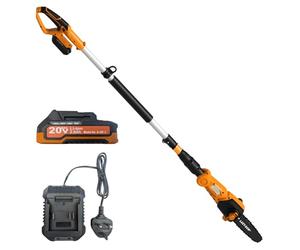 Cordless Pole Saw with Battery & Charger - Electric Tree Pruner Extends to 2.4m, Lightweight Design, 200mm Adjustable Cutting Head with Heavy Duty 10mm Teeth, Telescopic Garden Branch Cutter