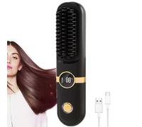 Cordless Portable Hair Straightener Brush, Wireless Ceramic Straightening Comb USB Rechargeable Heated 4 Temperature Mini Styling Comb, Portable Straightener Brushs for All Hair Types (Black)