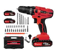 Cordless Power Drill Driver 2 Speed Combi Hammer Drill with 2 Batteries Electric Screwdriver Kit 25+1 Torque, 45N.m Max, 3/8" Keyless Chuck, LED Light, with 26 Drill Bits, Kitbox for Home, DIY