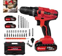 Cordless Power Drill Driver with 2 Batteries Combi Hammer Drill with 2 Speed Electric Screwdriver Kit 25+1 Torque, 45N.m Max, 3/8" Keyless Chuck, LED Light, with 26 Drill Bits, Kitbox for Home, DIY