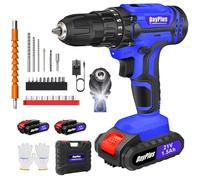 Cordless Power Drill Set with LED Light Electric Combi Screwdriver Drill Set with 2-Speed, 45Nm 25+1 Torque Setting, 21V Li-ion 2X 1.5AH Battery&Charger,3/8" Keyless Chuck Driver Tool, 26PCS Bits Kit