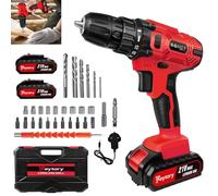 Cordless Power Drill with 2 Batteries 2 Speed Combi Hammer Drill Electric Screwdriver Kit 25+1 Torque, 45N.m Max, 3/8" Keyless Chuck Handheld Electric Drill with 26 Drill Bits, Kitbox for Home, DIY