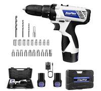 Cordless Power Drill with 2 Batteries, Handheld Electric Screwdriver Drill Set with 18+1 Torque, 3/8" Chuck Handheld Drills Kit with Carry Case, 26PCS Drill Bits, LED Work Light,2-Speed for Home DIY