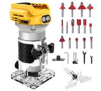 Cordless Power Router Compatible with Dewalt 20V Battery, 1300W Brushless Handheld Palm Routers Wood Trimmer with 6 Speed, Guide Wheel, Straight Guide, 15 Milling Bits and 2 Spanners(No Battery)