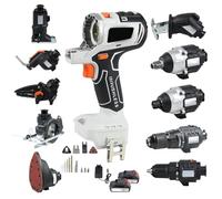 Cordless Power Tool Combo Kit, 10 in 1 Woodworking Tool Set with Recip Saw, Jigsaw, Circular Saw, Chainsaw, Oscillating Tool, Screwdriver, Wrench, Impact Drill, Sander, 2 x 4.0Ah Batteries & Tool Box