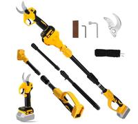 Cordless Pruning Shears Compatible with Dewalt 20V Battery (No Battery), Brushless Handheld Electric Secateurs with 2 Gears, Digital Display, 30mm Cutting Diameter, Spare Blades (with 2m Pole)