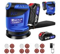 Cordless Random Orbital Sander, 21V Electric Circular Sander with Dust Collection System,1.5Ah Battery, Sandpapers, 125MM Hand Palm Sanders for Wood, Metal, Wall, 3Variable Speed Sanding Machine, Blue