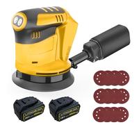 Cordless Random Orbital Sander with 2 * 5500mAh Battery, 125MM Brushless Orbit Hand-Sander for Dewalt with 12 Sandpapers, Dust Collection Bag for Sanding, Polishing Wood, DIY, Home Improvement