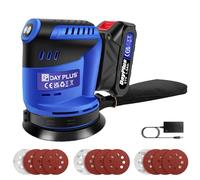 Cordless Random Orbital Sander with Battery, Dust Collector, 1.5Ah Battery, 12Pcs Sandpapers, 21V Electric Sander for Walls and Wood, 360°Rotating Base, 3-Speed Adjustable, Circular Palm Sanders,Blue