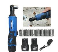 Cordless Ratchet Wrench, 2 x 12V 1.5Ah Batteries, Fast Charger, Power Tool Wrench 3/8" Sq Drive,Cordless Ratchet 90° Right Angle Wrench with 7 Sockets
