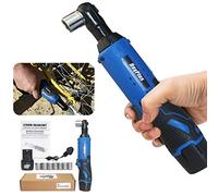 Cordless Ratchet Wrench 3/8" Electric Ratchet Wrench Right Angle, 40Nm 12V DIY Tool w/Reverse & Forward Function, 2 x 1500mAh Batteries (Blue)