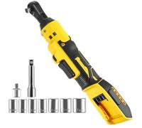 Cordless Ratchet Wrench Compatible with DeWalt 18V Battery, 3/8"" Electric Ratchet Kit with 7 Sockets, 1/4’ Adapter, Forward & Reverse, 260RPM Powered Impact Ratchet with LED Light (NO Battery)