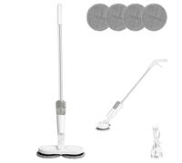 Cordless Rechargeable Hard Floor Cleaner and Polisher with 4 Cleaning Buffing Pads & 200ML Water Tank, Perfect for Wood, Tile, Laminate and Hard Floors, White
