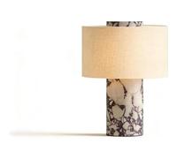 Cordless Rechargeable Marble Table Lamp, Touch Dimmable LED with Linen Lampshade, Portable Stone Light for Bedroom, Entryway, Console, Modern Home Decor