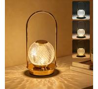 Cordless Rechargeable Table Lamp - Protable Metal Gold Table Lamp, Crystal Vintage Lantern Table Touch Light, 3 Color Stepless Dimming Battery Operated Light for Indoor Outdoor, Camping, Bedroom(Gold)