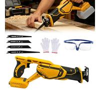 Cordless Reciprocating Saw Compatible with DeWalt 20V, Brushless Reciprocating Saw 3500SPM, 4 Variable Speed Electric Saws with 4 Blades, Safety Glasses and Gloves for Metal, Wood, PVC (No Battery)