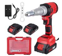 Cordless Rivet Gun, Brushless Rivet Nut Guns with 2 x 21V 1.5Ah Batteries, Charger & Carrying Case, Pop Rivet Gun Kit with 3 Adapters, Wrench & LED Light, Portable Rivet Nut Gun Kit
