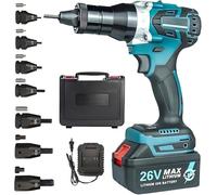 Cordless Rivet Gun, Electric Pull Screw Nut Gun with M3 M4 M5 M6 M8 M10 M12 Head, Portable Pulling Blind Nut Riveter Tools with LED Lighting, 15680N Pulling Force, Brushless Motor,2200mah*2