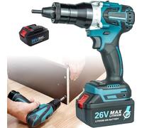 Cordless Rivet Gun, Rivet Nut Tool, Portable Pulling Blind Nut Riveter Tools with 26V Lithium Battery and Brushless Motor, Intelligent Memory Function, Rivet Nuts M3-M4-M5-M6-M8-M10-M12,2200mah*1