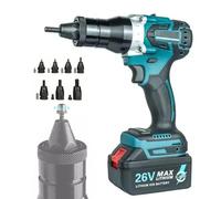 Cordless Rivet Gun Tool, 26V Brushless Automatic Nut Setter with LED Light, Heavy Duty Electric Pull Screw Machine for M3-M12 Steel Aluminum, Portable Power Fastener Kit for RV Boat Repair