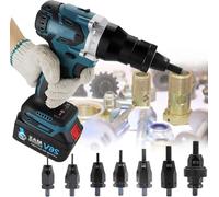 Cordless Rivet Nut Tool Battery Powered Rivet Nut Gun for Nutserts M3-M4-M5-M6-M8-M10-M12 Auto/Manual Nut Riveting Memory Function and 2 Gear Setting, LED Lithting for Dim Environment,2200mah*1