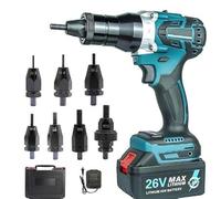 Cordless Rivet Nut Tool Set - Automatic Electric Rivet Gun with 26V Battery, Charger, and Carrying Case - Portable and Efficient