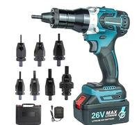 Cordless Rivet Nut Tool Set, Portable Automatic Rivet Gun with 26V Battery, Charger, Carrying Case, Electric Rivet Nut Gun for M3 M4 M5 M6 M8 M10 M12(5200mAh)