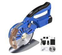 Cordless Rotary Fabric Cutter - Electric Hand Push with Adjustable Speed & Dual 16.8V 2500mAh Batteries - Cuts Cloth, Silk, Leather, Wool, Carpet, Fiber Cotton, Corrugated Paper (Blue, 4cm Blade)