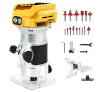 Cordless Router Compatible with Dewalt 18V Battery, 1300W Brushless | Wood Trimmer with 6 Speed, Brushless Router Trimmer, Cordless Wood Trimmer, Straight Guide, 15 Milling Bits and 2 Spanners