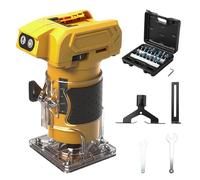 Cordless Router Compatible with Dewalt 20V Battery (No Battery), 800W Brushless Wood Trimmer with 10000-30000rpm 5 Speed, Straight Guide and 15 Milling Bits, Palm Router for Woodworking