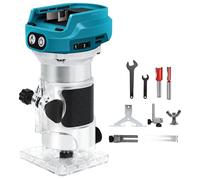 Cordless Router Compatible with Makita 18V Battery, 1300W Brushless Wood Trimmer with 6 Speed, Brushless Router Trimmer, Cordless Wood Trimmer, Straight Guide, Guide Wheel, Milling Bit and 2 Spanners