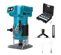 Cordless Router Compatible with Makita 18V Battery (No Battery), 800W Brushless Wood Trimmer with 10000-30000rpm 5 Speed, Straight Guide and 15 Milling Bits, Palm Router for Woodworking