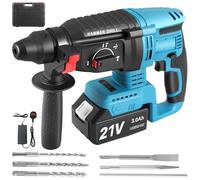 Cordless SDS Plus Hammer Drill Brushless Motor 1500W 21V 3000mAh Battery, 4-in-1 26mm Hammer Drill with 360° Rotating Handle, Variable Speed & 5 Drills for Concrete Metal Wood