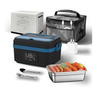 Cordless Self-Heating Lunch Box 1L with Utensils,Black and Green | 16000mAh battery delivers true cordless heating, and the unit doubles as a power bank for your devices