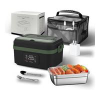 Cordless Self-Heating Lunch Box 1L with Utensils,Black and Hidden Blue | 16000mAh battery delivers true cordless heating, and the unit doubles as a power bank for your devices