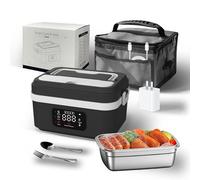 Cordless Self-Heating Lunch Box 1L with Utensils,Black and White | 16000mAh battery delivers true cordless heating, and the unit doubles as a power bank for your devices
