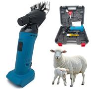 Cordless Sheep Shearing Clippers, Electric Sheep Wool Shears, 2400 RPM, 6 Speed Adjustable, 9/13Teeth Carbon Steel Blades, with 1500Aha Battery for Professional Grooming Kit fo 2electric Blue 9 Teeth