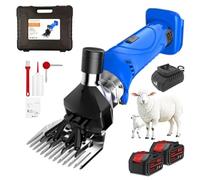 Cordless Sheep Shears, 500W Electric Sheep Shearing Machine with 2 × 6000mAh Batteries, 6-Speed Settings, 9/13-Tooth Blade, 2500RPM Professional Livestock Clippers for Sheep & Goat Blue 9-Teeth