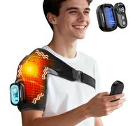 Cordless Shoulder Heating Pad with Massage for Frozen Shoulder Rotator Cuff Pain Relief,5000amh Battery Powered Detachable Controller Heated Massage with 5 Heats &Vibrations