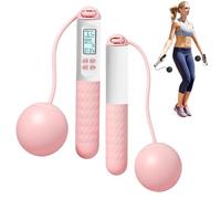 Cordless Skipping Ropes for Adults, Portable Ropeless Skipping Rope with Counter,Gravitys Ball, Adjustable Length for Fitness, Exercise, Boxing, Gym (Pink+White)