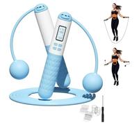 Cordless Skipping Ropes for Adults, Ropeless Skipping Rope with Counter,Smart Digital Gravity Ball Jump Rope with Extra Rope, Silicone Non-slip Handle Design (Blue)