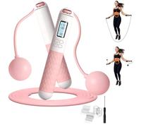 Cordless Skipping Ropes for Adults, Ropeless Skipping Rope with Counter,Smart Digital Gravity Ball Jump Rope with Extra Rope, Silicone Non-slip Handle Design (Pink)