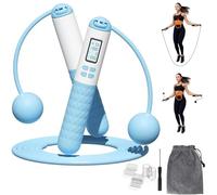 Cordless Skipping Ropes,Ropeless Skipping Rope with Counter,Smart Digital Gravity Ball Jump Rope with Extra Rope and Storage Bag,Silicone Non-slip Handle Design(Sky Color)