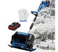 Cordless Snow Shovel, Auto Electric Snow Thrower - Rechargeable, 8 M Throwing Distance, Aluminum Alloy Pole Foldable Snow Blower, for Courtyard, Factory, Playground Blue-2batteries
