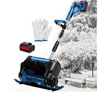 Cordless Snow Shovel, Auto Electric Snow Thrower - Rechargeable, 8 M Throwing Distance, Aluminum Alloy Pole Foldable Snow Blower, for Courtyard, Factory, Playground Blue-2batteries