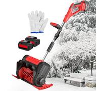 Cordless Snow Shovel, Auto Electric Snow Thrower - Rechargeable, 8 M Throwing Distance, Aluminum Alloy Pole Foldable Snow Blower, for Courtyard, Factory, Playground Blue-2batteries