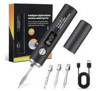 Cordless Soldering Iron Kit with LED, 5 Adjustable Temperature Levels 260℃-450℃, 1400mAh Rechargeable 2-in-1 USB Soldering Tool, for DIY, PCB, Electronics Repair - Black