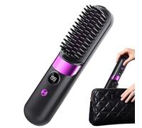 Cordless Straightening Brush - 4 Temp Go Brush Pro | Rechargeable Thermal Brush with LCD Display | Portable Travel Straightener Comb for Fast Styling on the Move and Daily Use