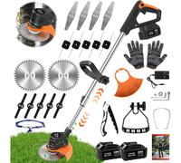 Cordless Strimmer, 24V Electric Grass Trimmers with 6x Metal Blades & 10x Plastic Blades, Telescopic Garden Strimmer with 2X 4000mAh Batteries