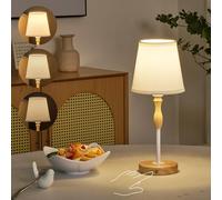 Cordless Table Lamp, 4000mAh Rechargeable Battery Operated, Portable 3-Level Brightness LED Touch Beside Lamp, Metal Wood with Fabric Shade Night Light for Bedroom, Patio, Restaurant (White)